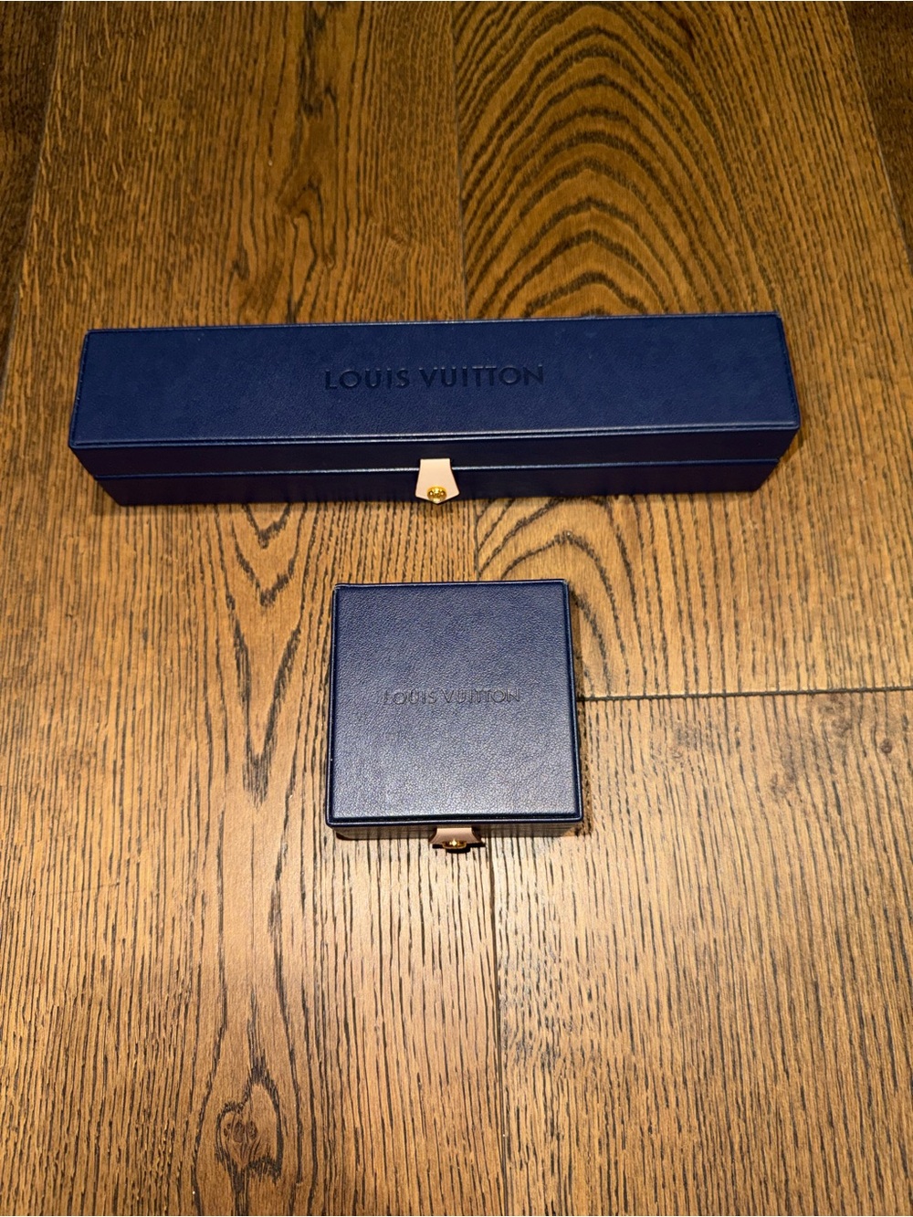 Louis Vuitton Navy Blue Leather Jewelry Storage Boxes with Gold Tone Hardware